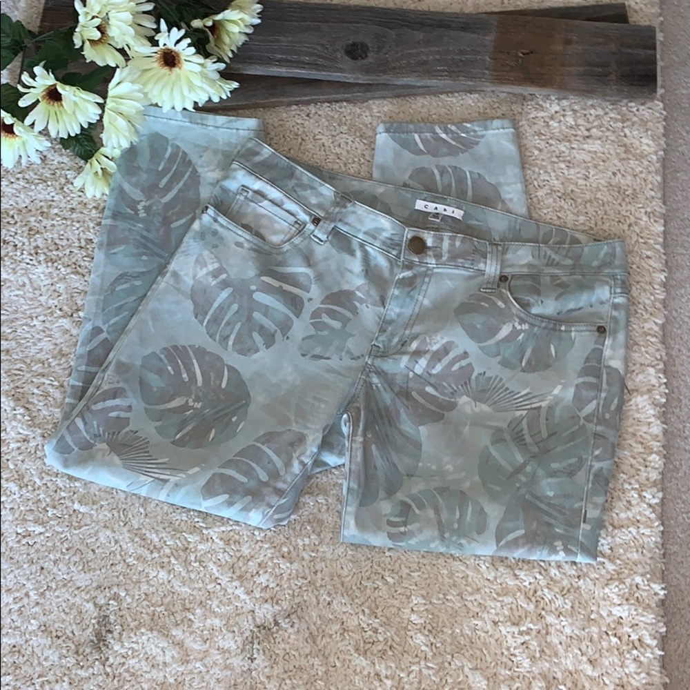 CAbi Leaf Print Capris - Green and Brown
